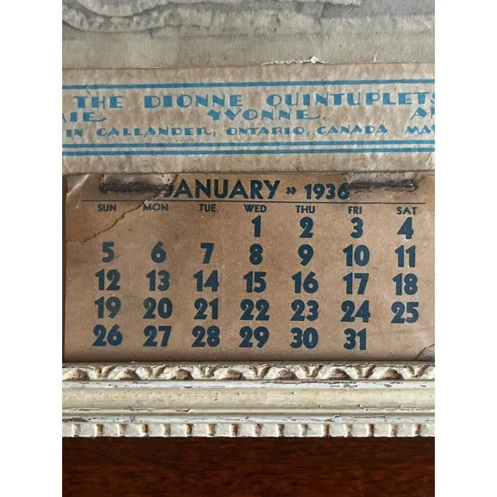 Dionne Quintuplets Vintage 1936 Advertising Calendar With Picture & Names Framed
